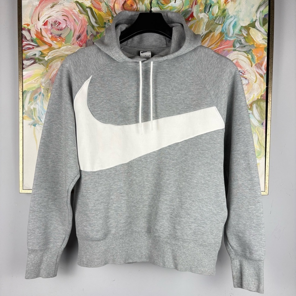 Nike Big Swoosh Gray Hoodie Men’s Medium Pullover Sweatshirt - Picture 2 of 9